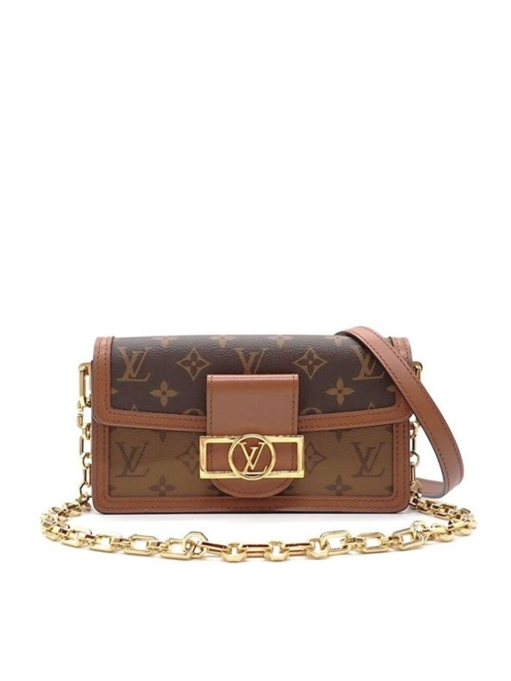 Louis Vuitton Shoulder Bag Dauphine Brown Monogram Reverse Canvas Gold